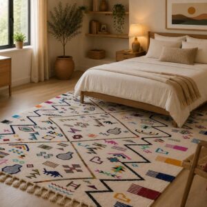 Berber Handmade Colorful Wool White Geometric Carpet Rug