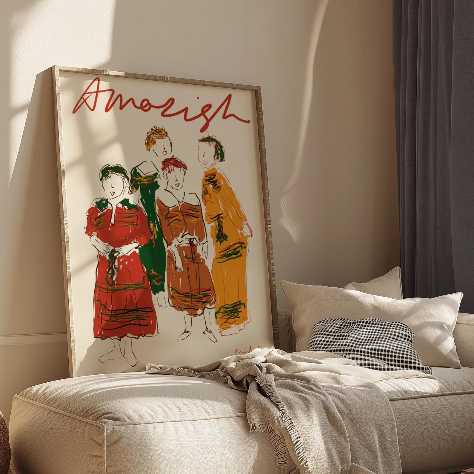 Amazigh Kabyle Women Art Print Algerian Illustration for Everyday Heritage Style Use