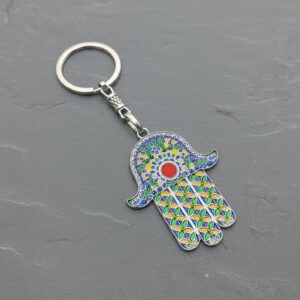 Amazigh Kabyle Khamsa Enameled Silver-Tone Alloy Keychain with Steel Ring