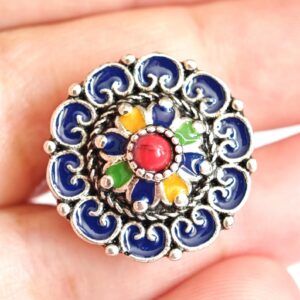 Amazigh Ring in métal argenté émaillé kabyle- - berbère