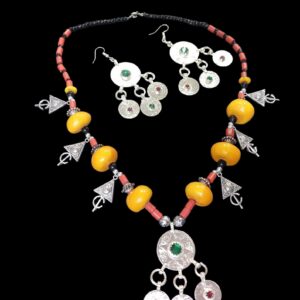 Berber Necklace and Traditional Jewelry Amber Earrings Set