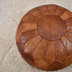 Berber Premium XL Scandinavian Leather Brown Cognac Pouf