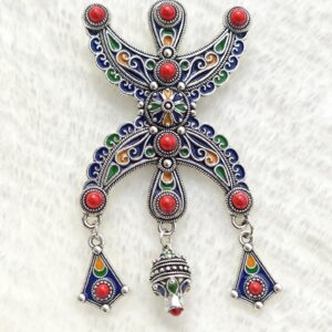 Amazigh Kabyle Enameled Silver-Tone Metal Decorative Berber Fibula