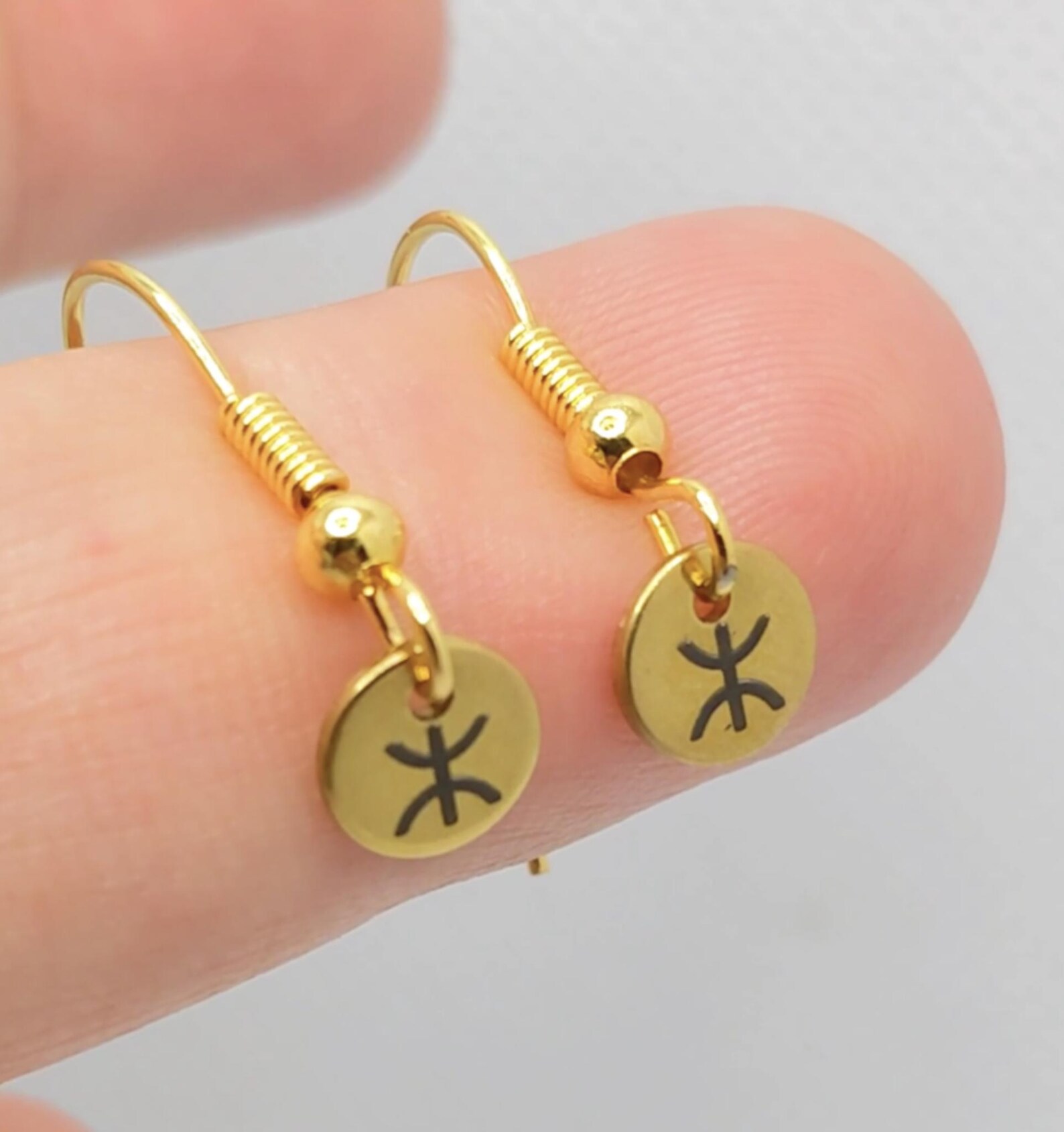Amazigh Engraved Yaz Symbol Stainless Steel Earrings for Everyday Heritage Style Use