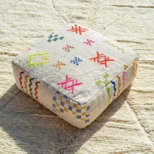 Berber Multicolor Wool Kilim Cover Square Floor Pouf