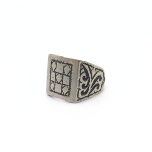 Berber Antique Square Silver Ring with Tribal Design