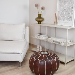 Berber Leather Pouffe Handmade Delivered stuffed Ottoman Pouf