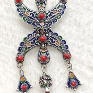 Amazigh Kabyle Enameled Silver-Tone Metal Decorative Berber Fibula