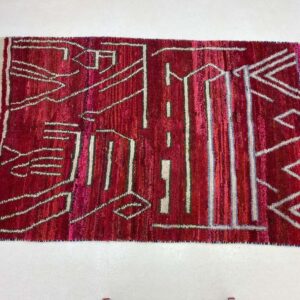 Berber Handwoven Red Wool Geometric Tribal Area Rug