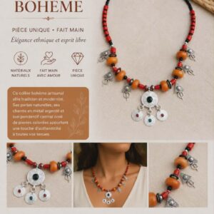 Amazigh Handmade Necklace- Boho Tribal Jewelry Ethnic Pendanttif Necklace Statement Beaded Necklace