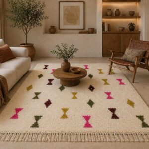 Berber Handmade Wool Colorful Geometric Boho Area Rug