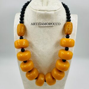 Berber Amber-Style Statement Jewelry Large Orange Resin Necklace
