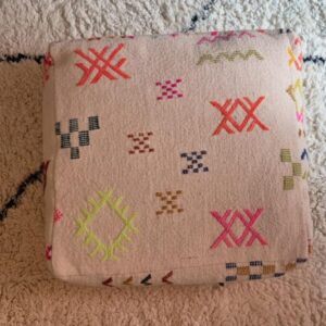 Berber Set Multicolor Wool Kilim Cover Square Pouf