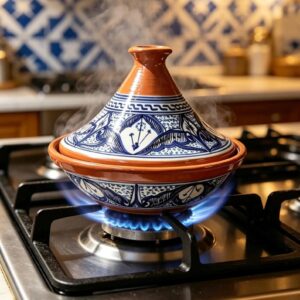 Amazigh Hand-Painted Morrocan Ceramic Blue Flame-Proof Clay Tagine