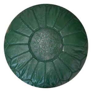 Amazigh Artisanal Leather Pouffe Handmade Green Delivered Pouf