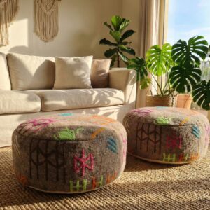 Berber Set Handmade Kilim Vintage Wool Footstool Pouf