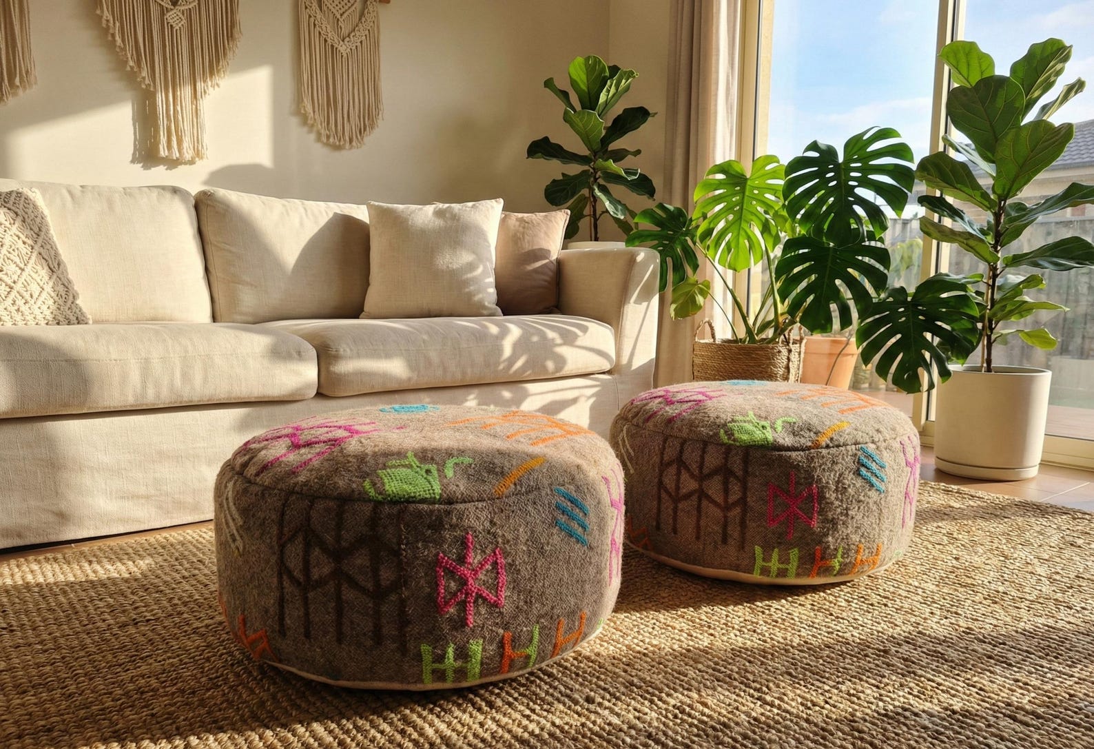 Berber Set Handmade Kilim Vintage Wool Footstool Pouf