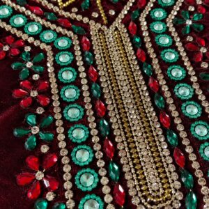 Amazigh Burgundy Velvet Crystal Embroidered Bridal Takchita Kaftan
