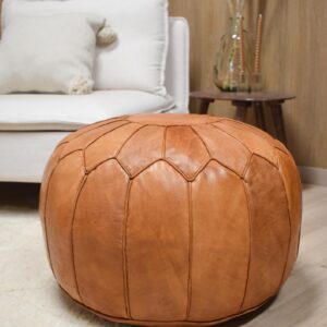 Berber Handmade XL Leather Ottoman Natural Brown Pouf