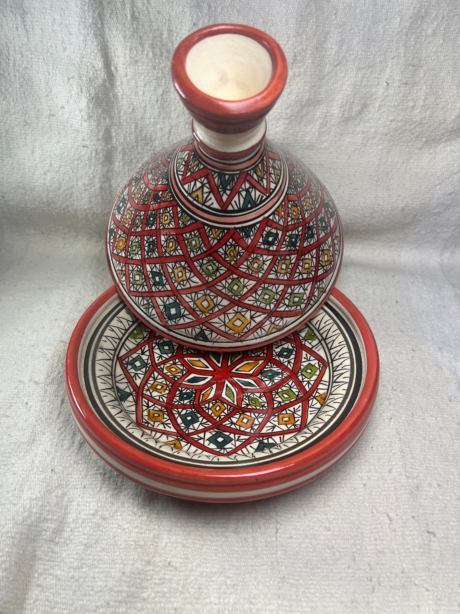 Amazigh handmade ceramic White Black tagine serving table