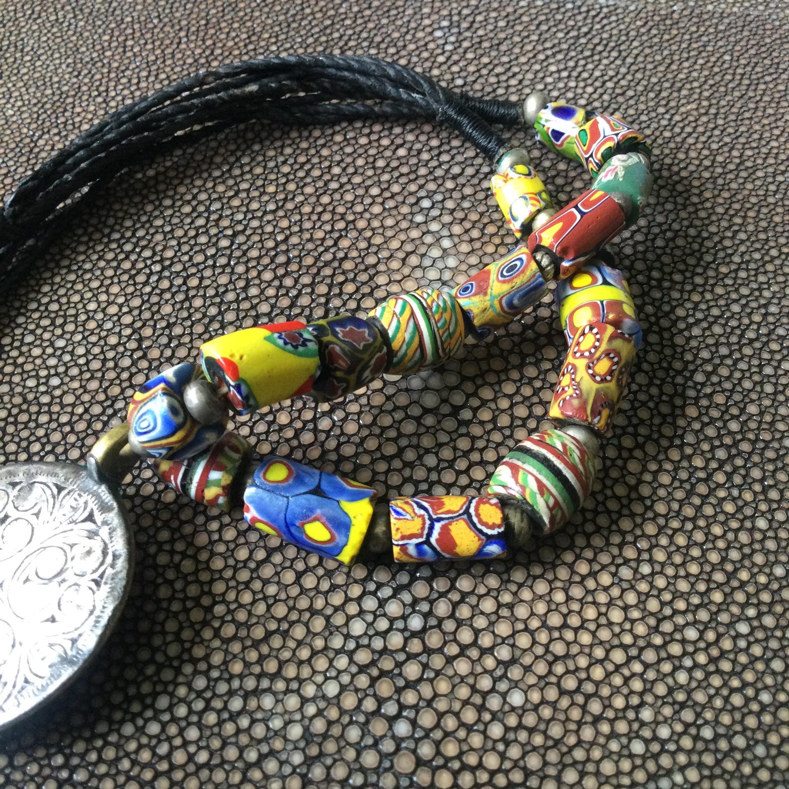 Berber Ida ou Semlal Silver Pendant Beaded Necklace