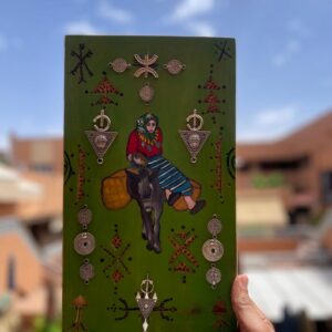 Berber Hand-Painted Wooden Donkey Market Scene Wall Art