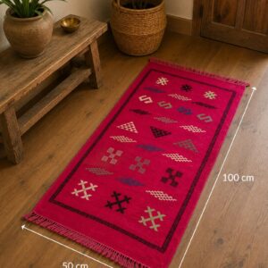 Amazigh Pink Cashmere Handmade Geometric Accent White Rug