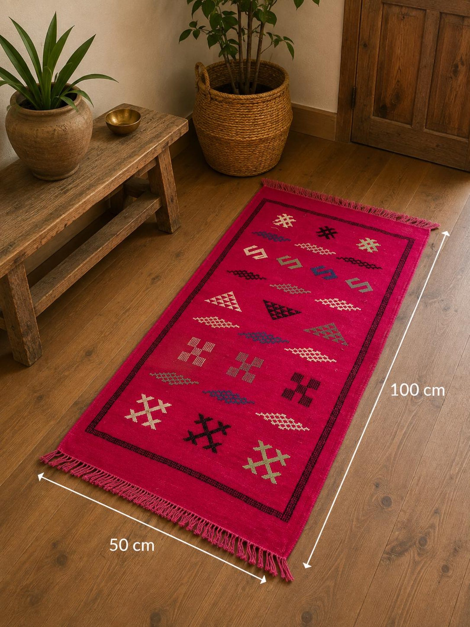Amazigh Pink Cashmere Handmade Geometric Accent White Rug