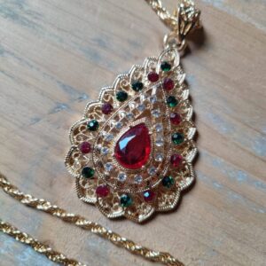 Berber Gold Tone Stone Pendant Necklace for Heritage Style