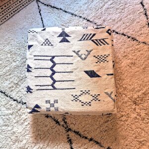 Berber Kilim Square Cover Blue Wool Floor Pouf