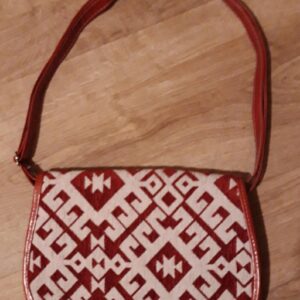 Red Leather Tunisian Handbag with Amazigh Motifs Shoulder Bag