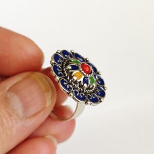 Amazigh Ring in métal argenté émaillé kabyle- - berbère