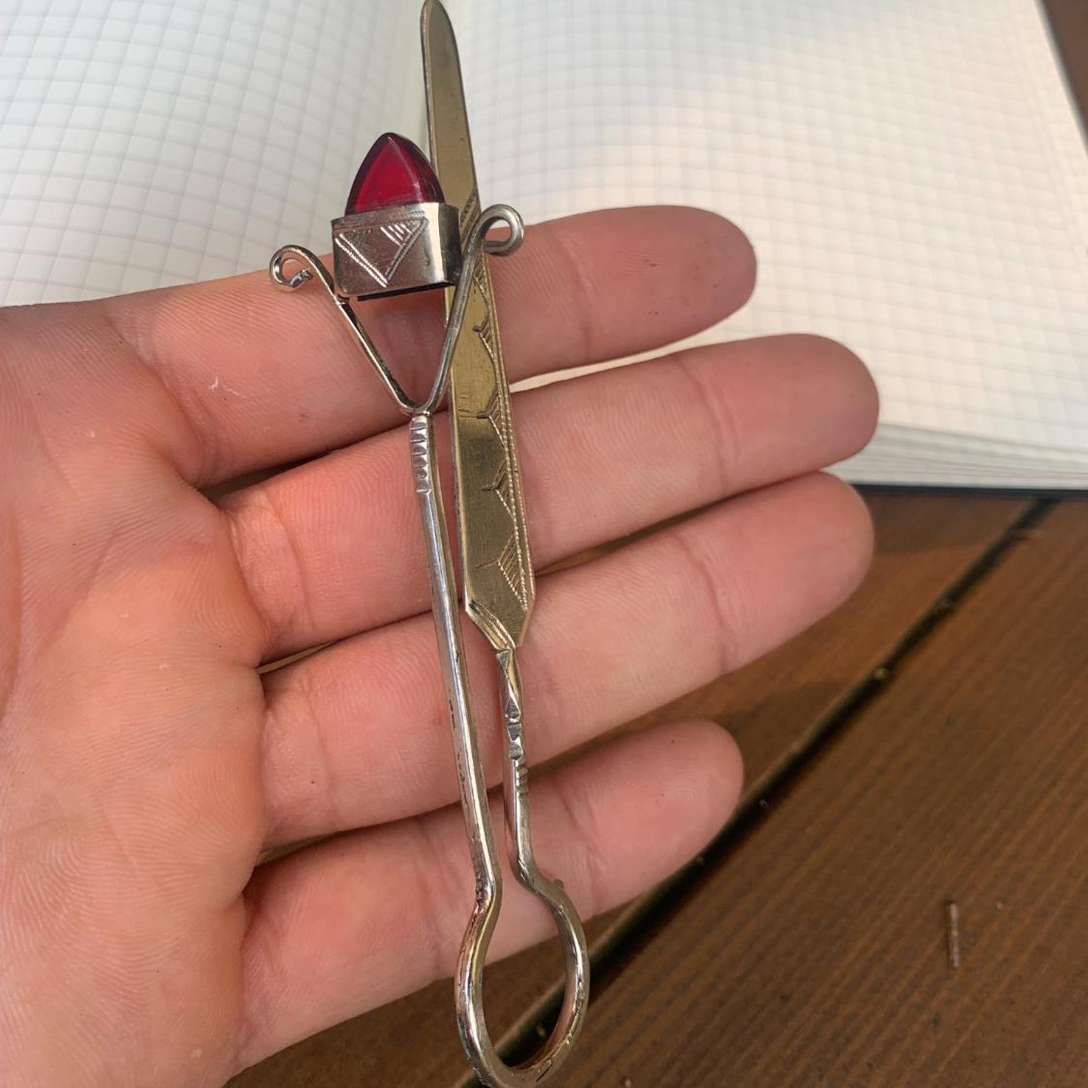 Berber Handmade Tuareg Engraved Metal Red Stone Bookmark