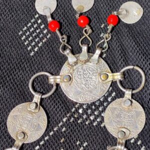 Amazigh Antique headpiece Red Silver Glass Coins Headband