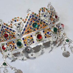 Handmade Amazigh Berber Taounza Silver Enamel Tribal Crown Headband