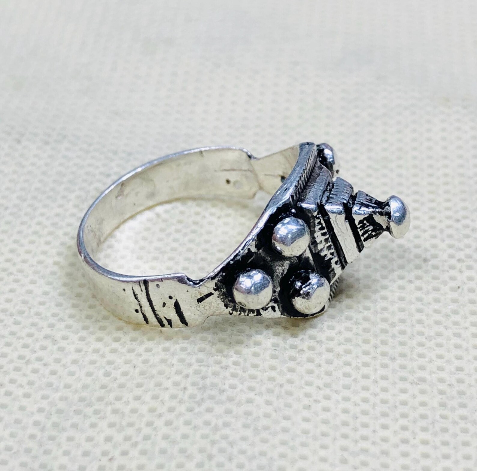 Handmade Amazigh Berber Solid Silver Geometric Pyramid Cone Ring