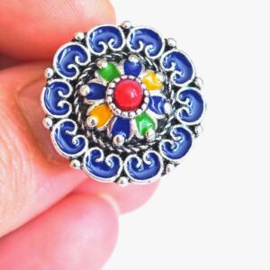 Amazigh Ring in métal argenté émaillé kabyle- - berbère