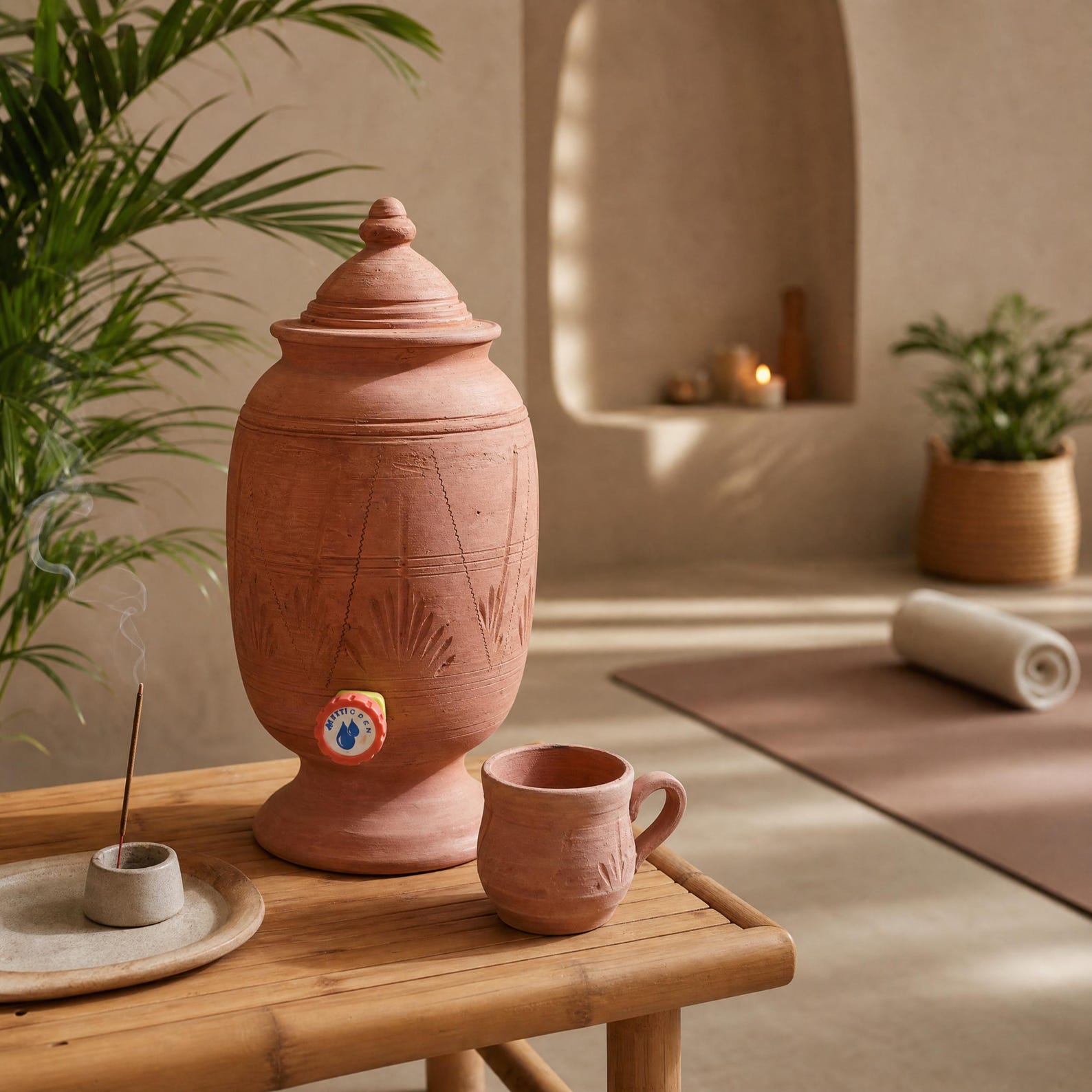 Amazigh Handmade Clay Water Spigot Cup Terracotta Dispenser