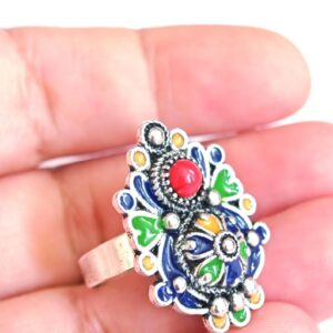Amazigh Ring in métal argenté émaillé kabyle- - berbère