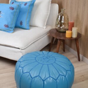 Berber Artisanal Leather Pouffe Handmade Delivered stuffed Pouf
