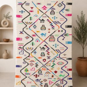 Berber Handmade Colorful Wool White Geometric Carpet Rug