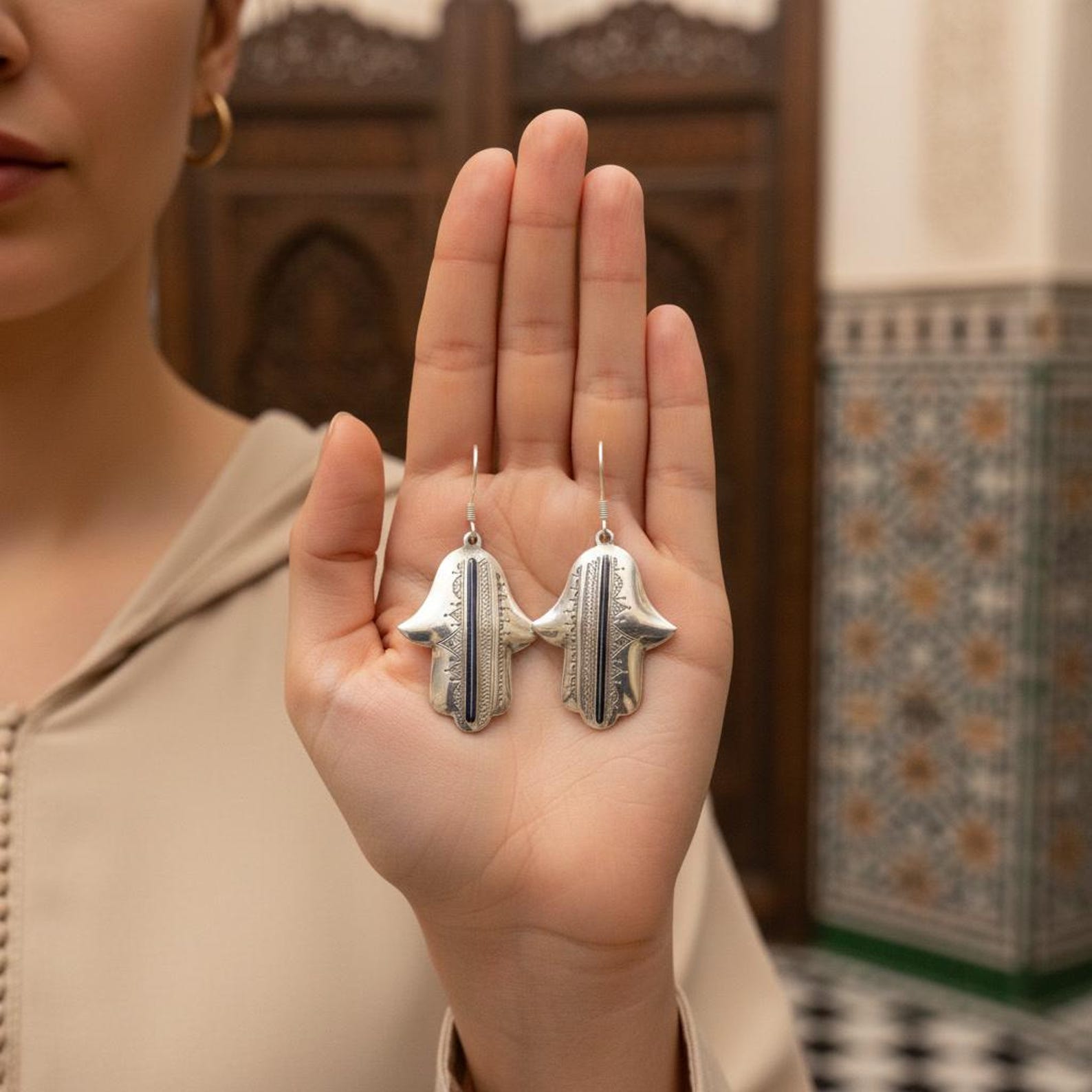 Berber Silver Hamsa Handmade Jewelry Khamsa Hand Earrings