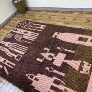 Berber Amazigh Beni Ourain Natural Wool Abstract Motif Rug