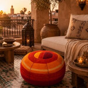 Berber Handmade Colorful Round Boho Floor Cushion Pouf