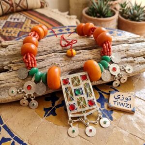 Berber Handmade Amber Coral Style Statement Ethic Necklace