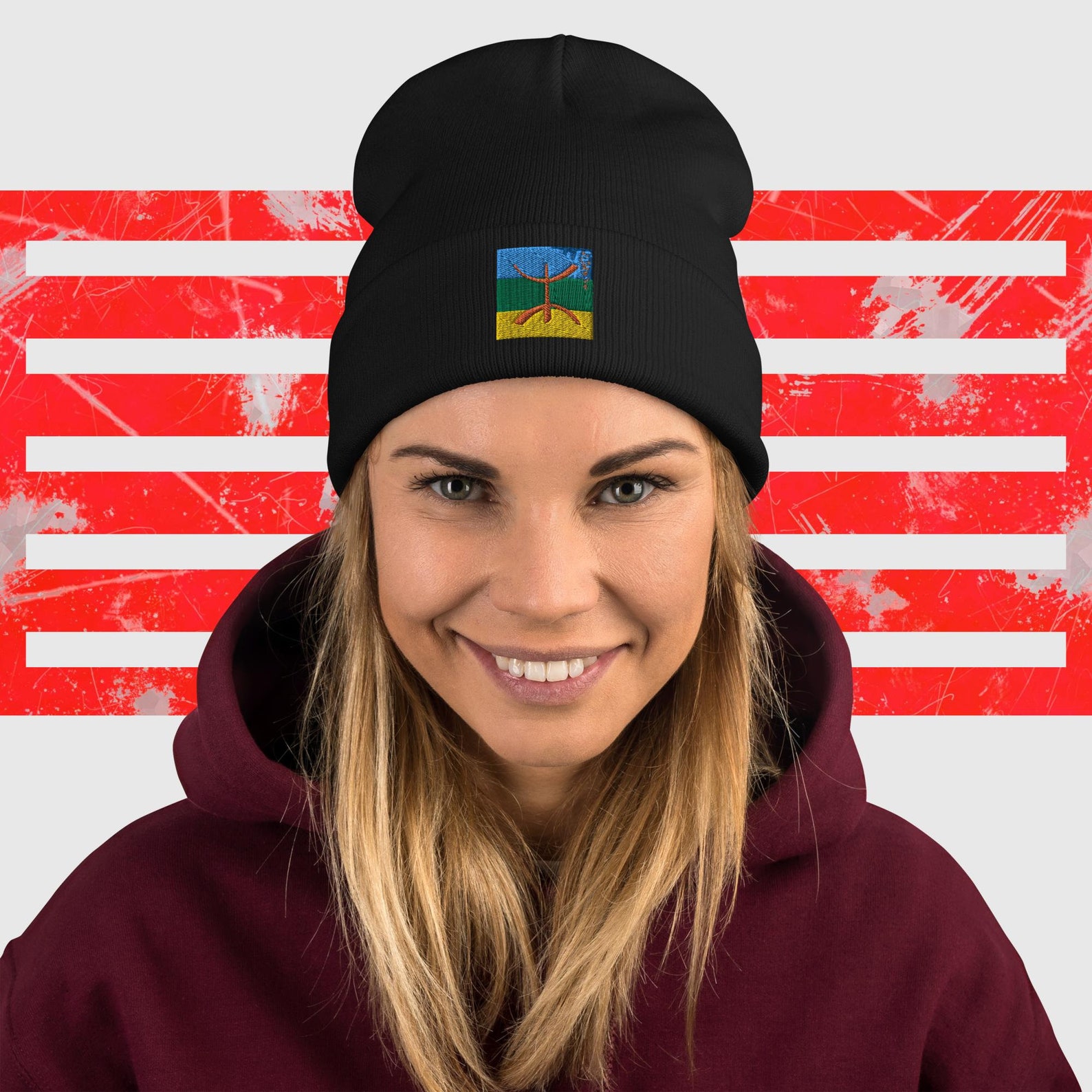 Amazigh Free Men Embroidered Cotton-Blend Beanie - Black
