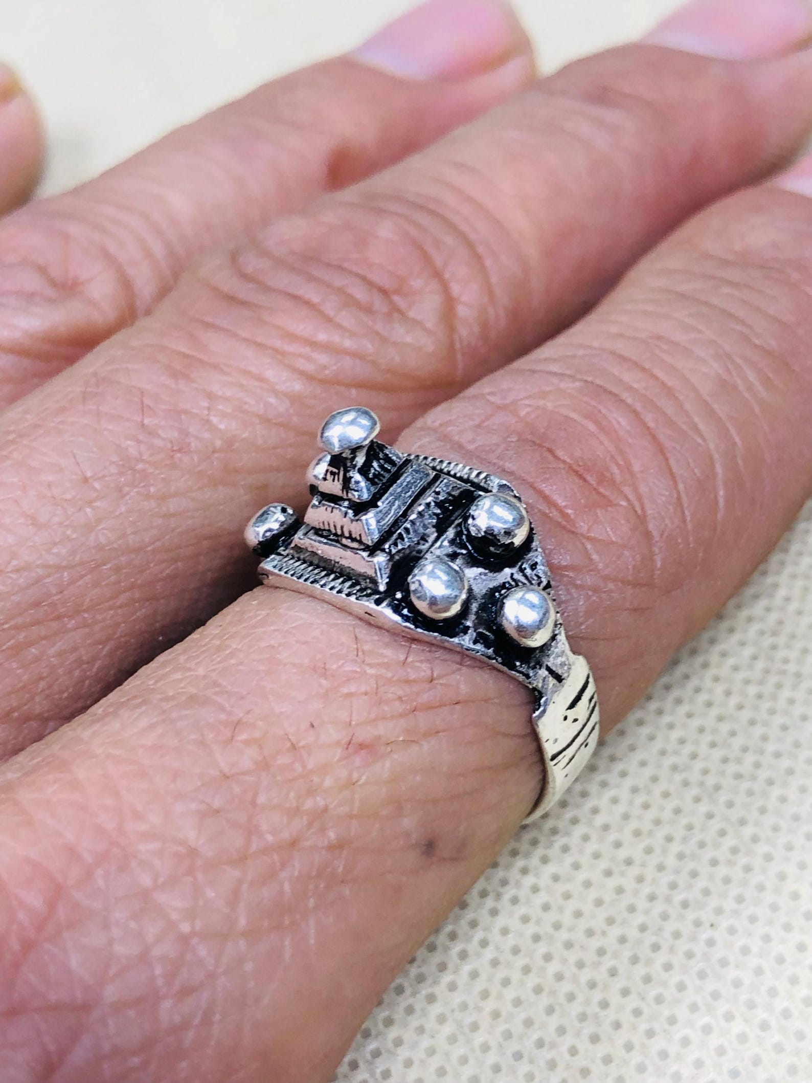 Handmade Amazigh Berber Solid Silver Geometric Pyramid Cone Ring