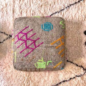 Berber Square Floor Cushion Handmade Wool Colorful Pouf