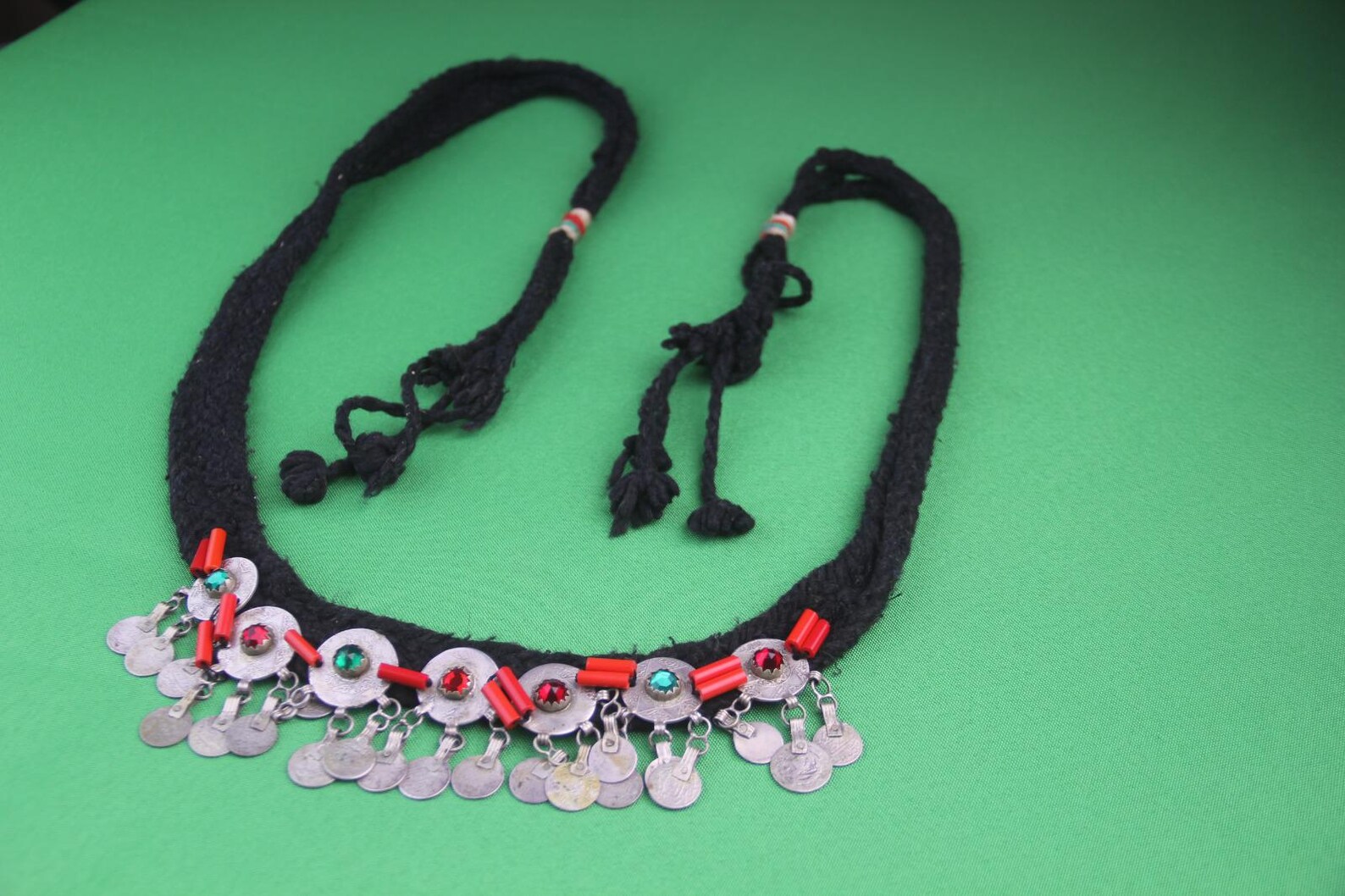 Berber Authentic ANTIQUE Silver Genuine Coral Coins Necklace