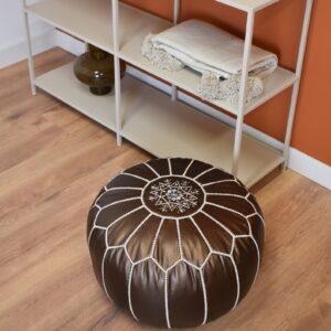 Amazigh Artisanal Faux-Leather Pouffe Handmade Delivered stuffed Pouf